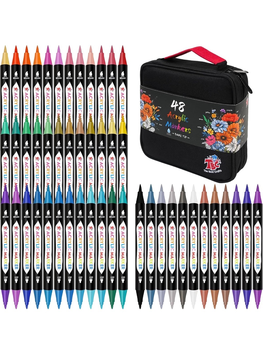 TBC 48 Colors Dual Tip Acrylic Paint Markers